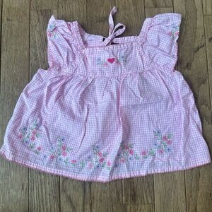 Vintage‎ Gingham Ruffled Embroidered Cradle Togs Dress Baby 12 mo Pink Floral